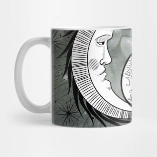 Wonderful peacock on a moon in black and white Mug